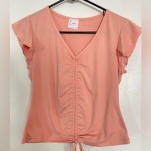 Peach V-Neck Ruched Top